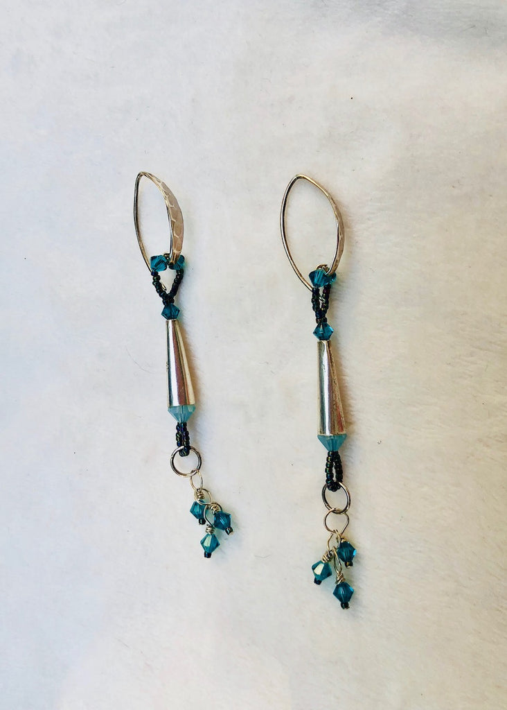 Sterling Silver Cones with Blue Swarovski Crystals Earrings-SugarJewlz Handmade Jewelry