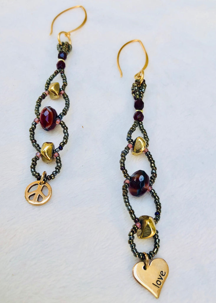 Brass Nuggets with Glass and Charms Earrings-SugarJewlz Handmade Jewelry