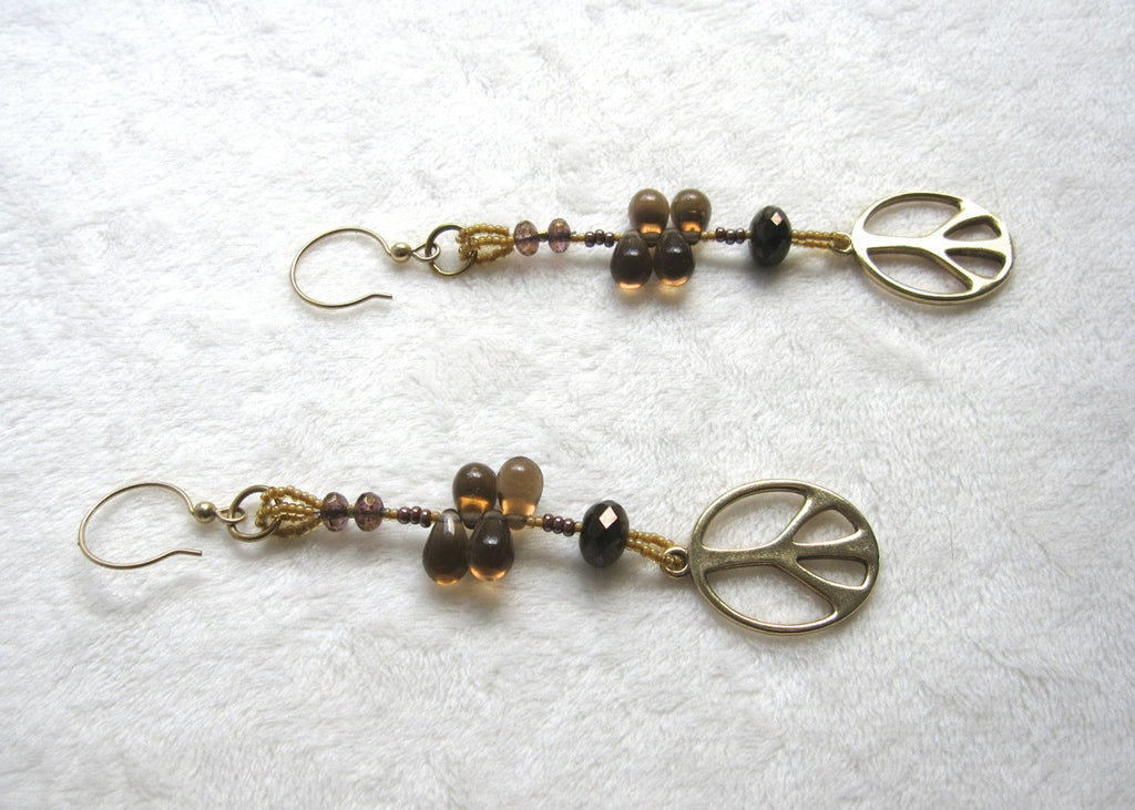 Peace Sign and Glass Earrings-SugarJewlz Handmade Jewelry