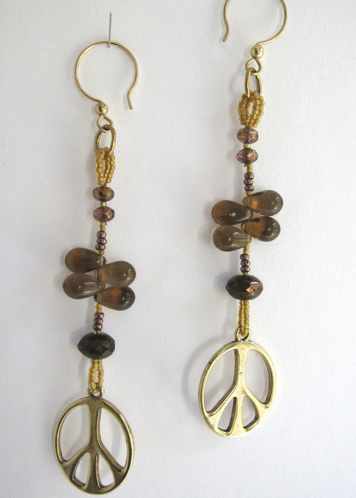 Peace Sign and Glass Earrings-SugarJewlz Handmade Jewelry