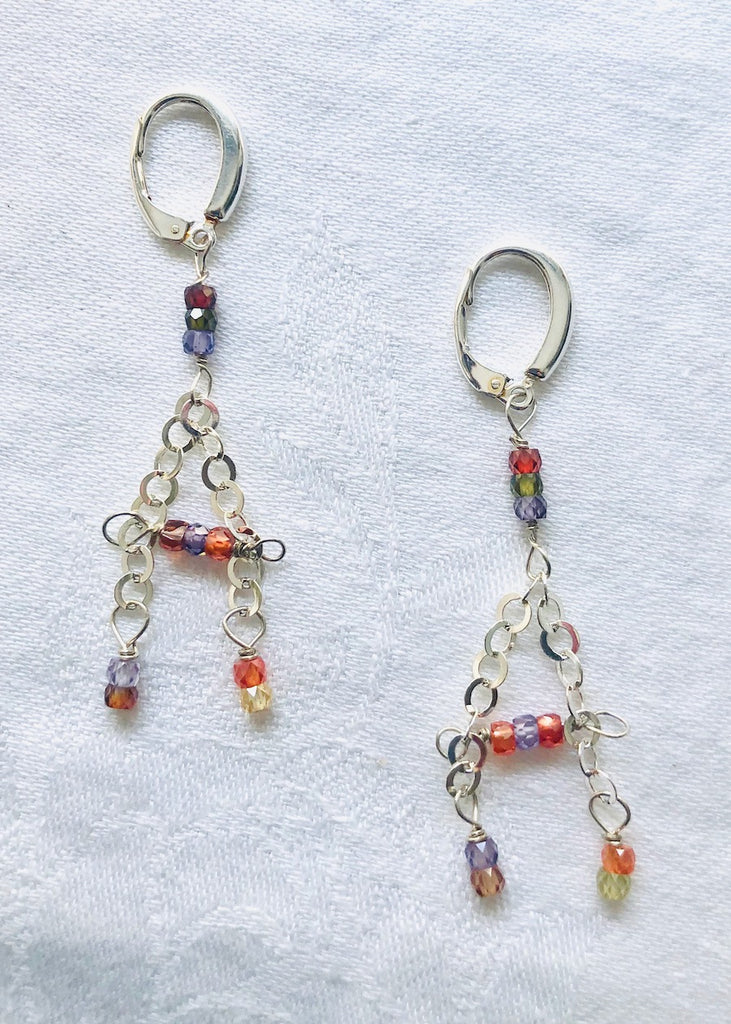 Cubic Zirconia with Sterling Silver Chain Earrings-SugarJewlz Handmade Jewelry