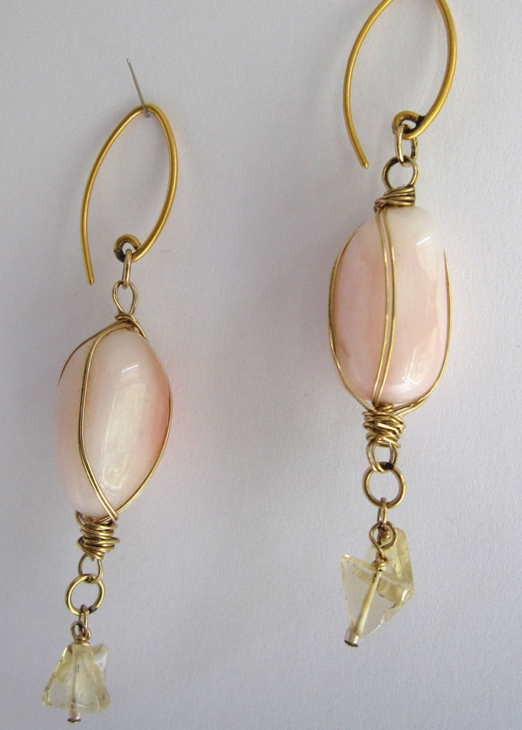 Pink Opal and Citrine Earrings-SugarJewlz Handmade Jewelry