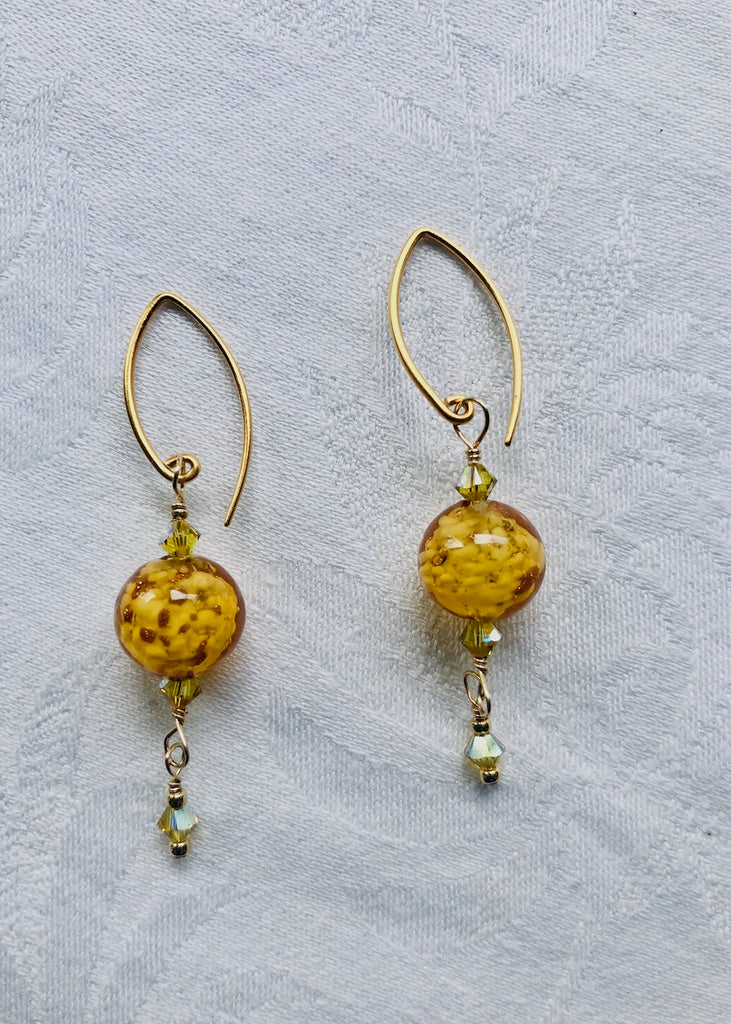 Amber Venetian Glass and Swarovski Crystals Earrings-SugarJewlz Handmade Jewelry