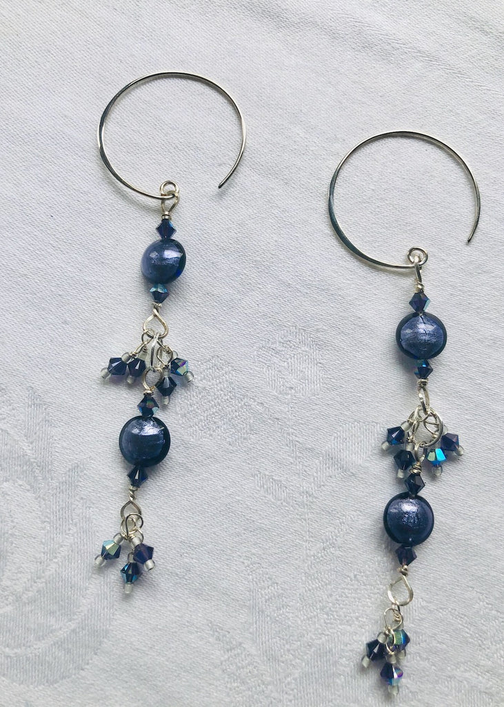 Purple Venetian Lentils with Swarovski Crystals Earrings-SugarJewlz Handmade Jewelry