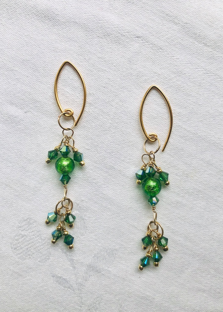 Emerald Venetian Glass and Swarovski Crystal Earrings-SugarJewlz Handmade Jewelry