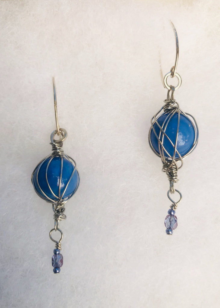 Blue Vintage Marbles Earrings-SugarJewlz Handmade Jewelry