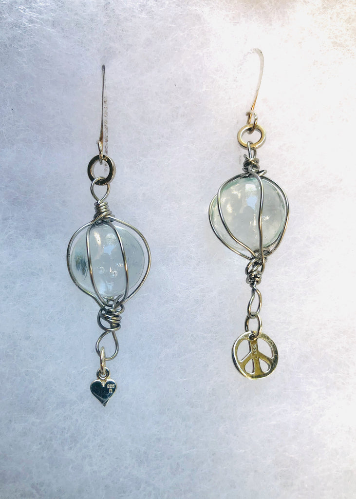 Clear Marbles with Charms Earrings-SugarJewlz Handmade Jewelry