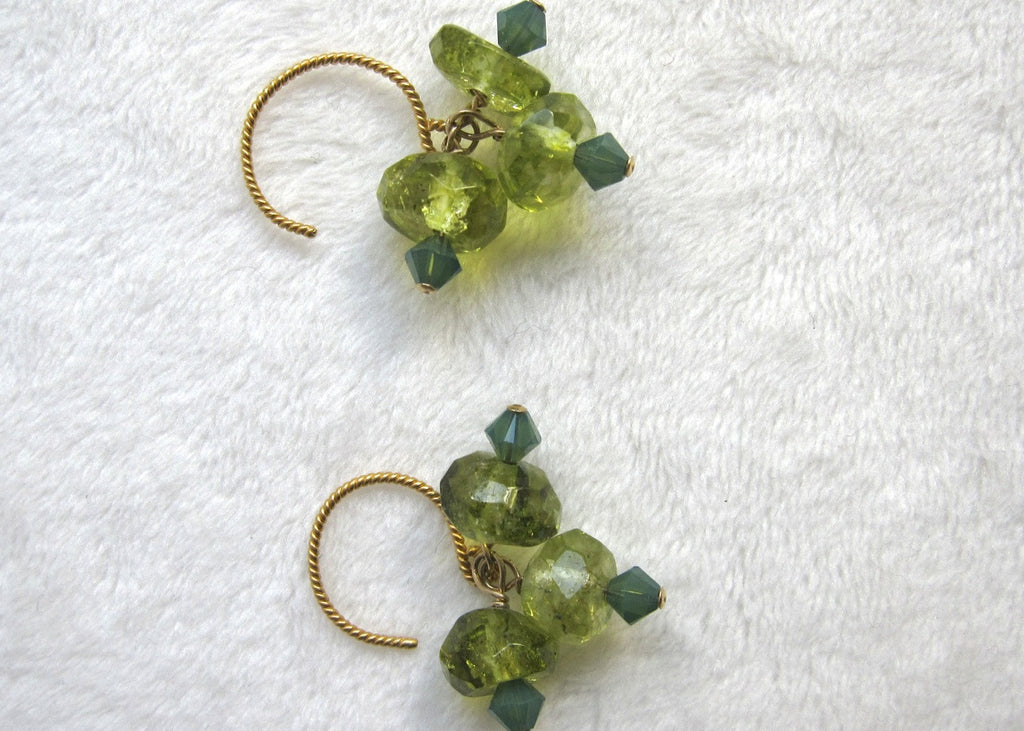 Triple Peridot with Swarovski Earrings-SugarJewlz Handmade Jewelry