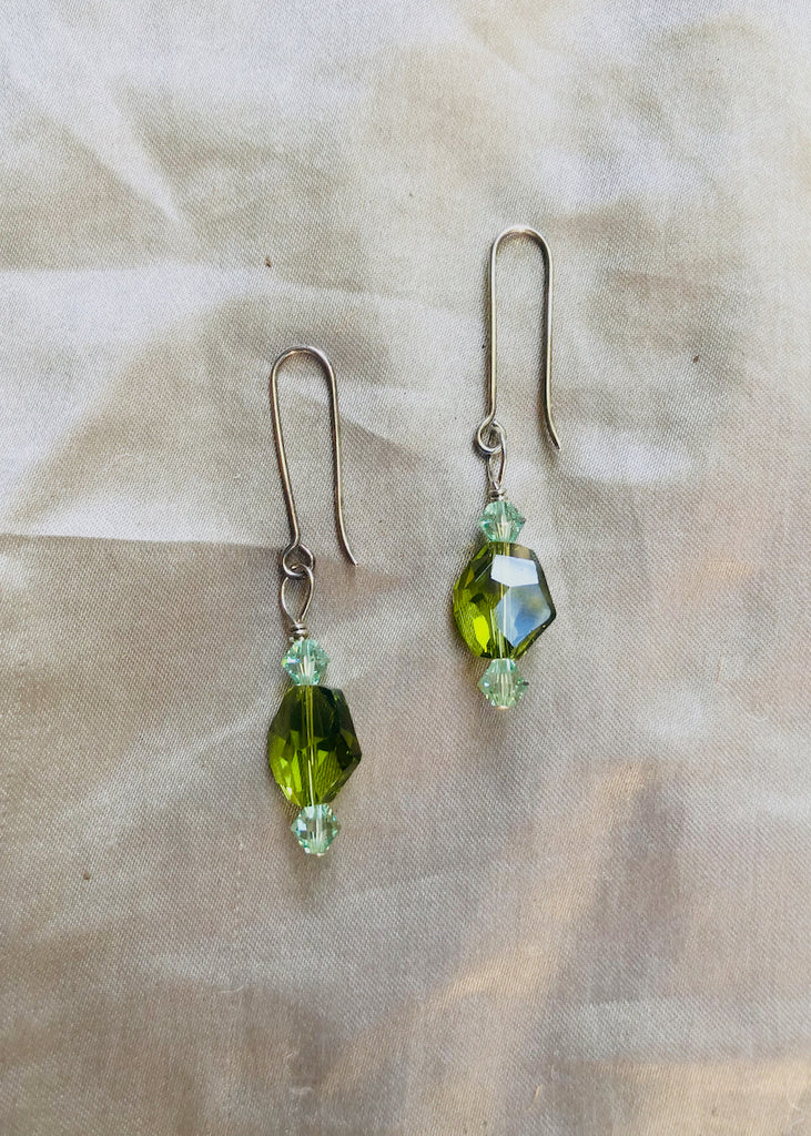 Cosmic Green Swarovski Crystals Earrings-SugarJewlz Handmade Jewelry