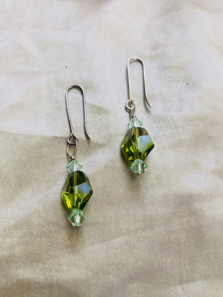 Cosmic Green Swarovski Crystals Earrings-SugarJewlz Handmade Jewelry
