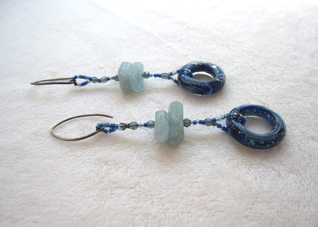 Glass Rings with Aquamaine earrings-SugarJewlz Handmade Jewelry