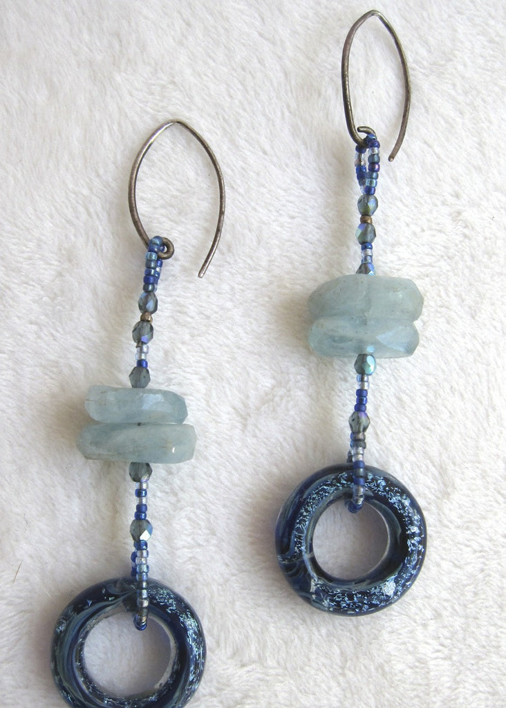 Glass Rings with Aquamaine earrings-SugarJewlz Handmade Jewelry