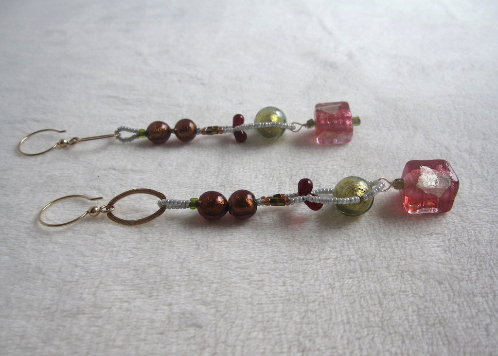 Long Venetian Glass Mix Earrings-SugarJewlz Handmade Jewelry