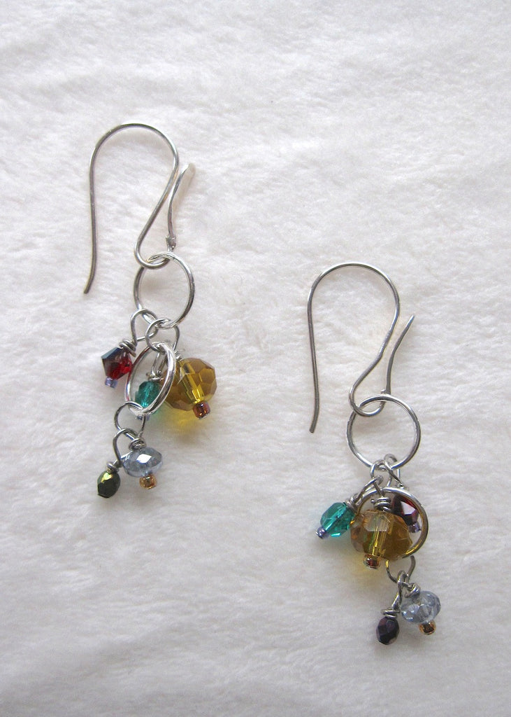 Multi-colored Glass and Sterling Silver Earrings-SugarJewlz Handmade Jewelry