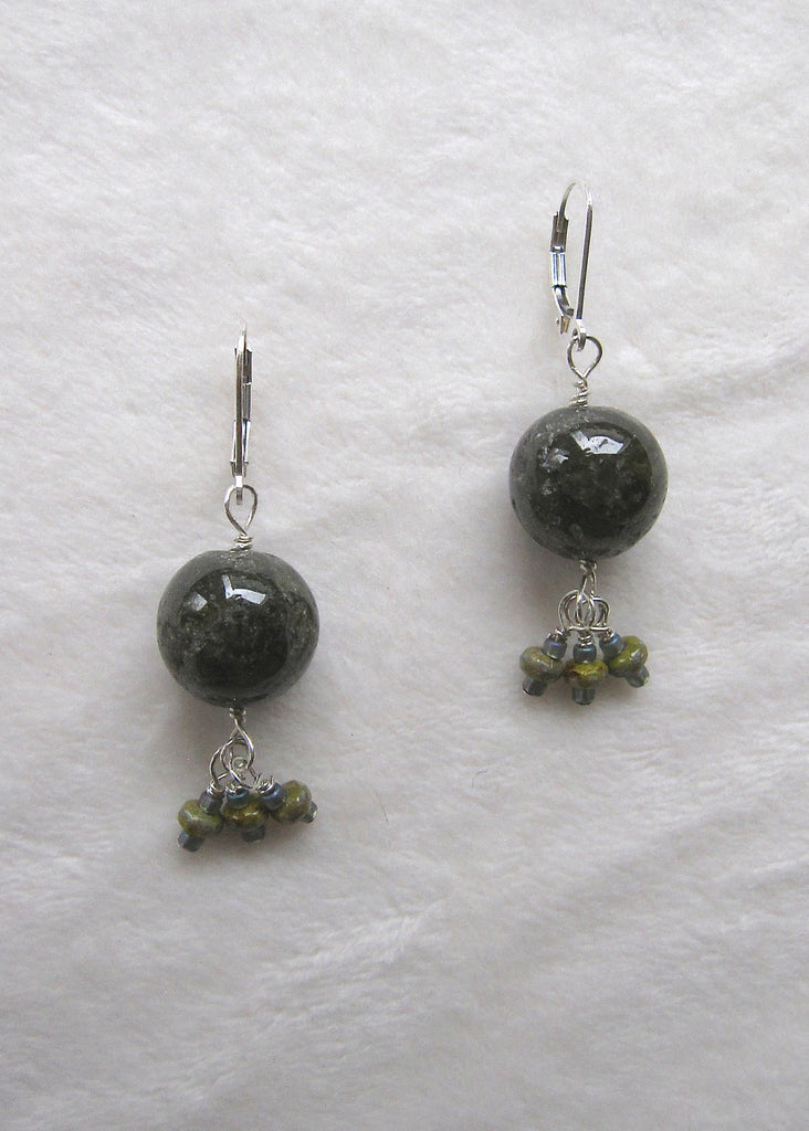 Green Garnet Globes with Glass Earrings-SugarJewlz Handmade Jewelry