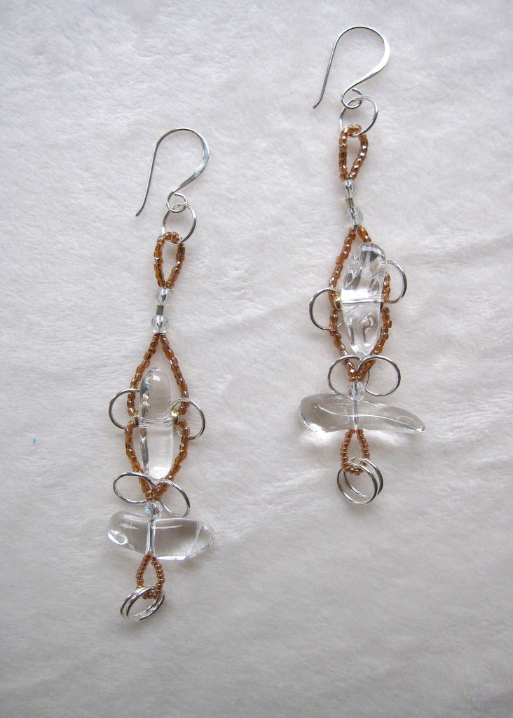 Clear Quartz with Rings Long Earrings-SugarJewlz Handmade Jewelry