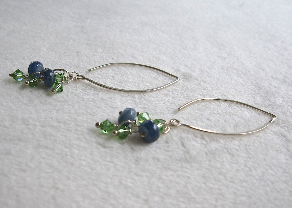 Sterling Silver and Kyanite with Swarovski Crystal Tassel Earrings-SugarJewlz Handmade Jewelry