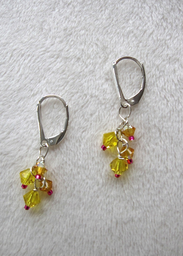 Yellow Swarovski Crystal Tassel Earrings-SugarJewlz Handmade Jewelry