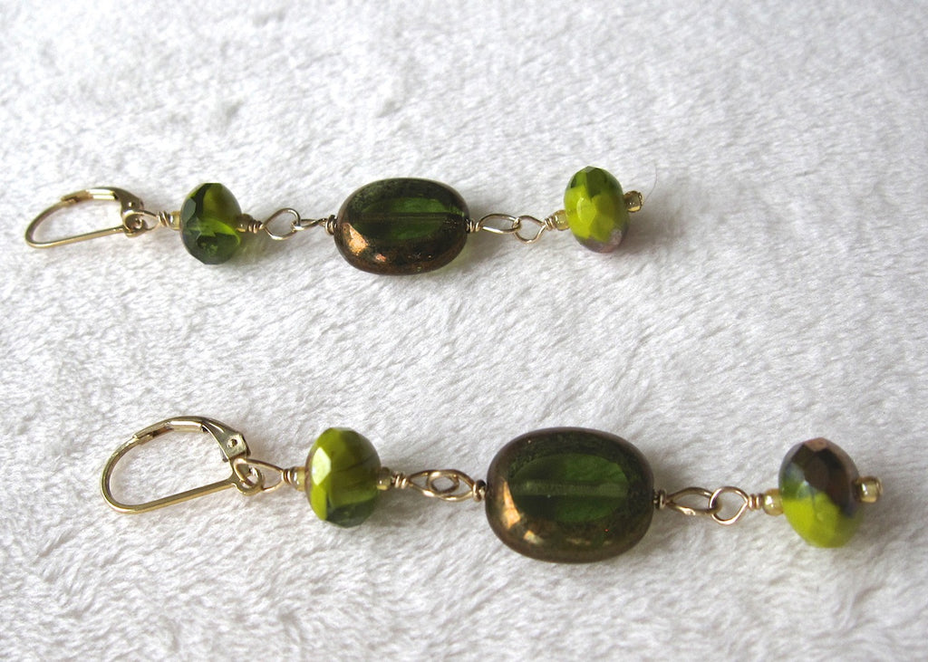 Long Green Glass Earrings-SugarJewlz Handmade Jewelry