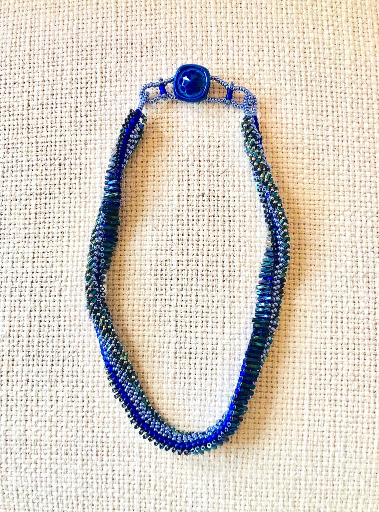 Hand Stitched Black and Blue Choker-SugarJewlz Handmade Jewelry
