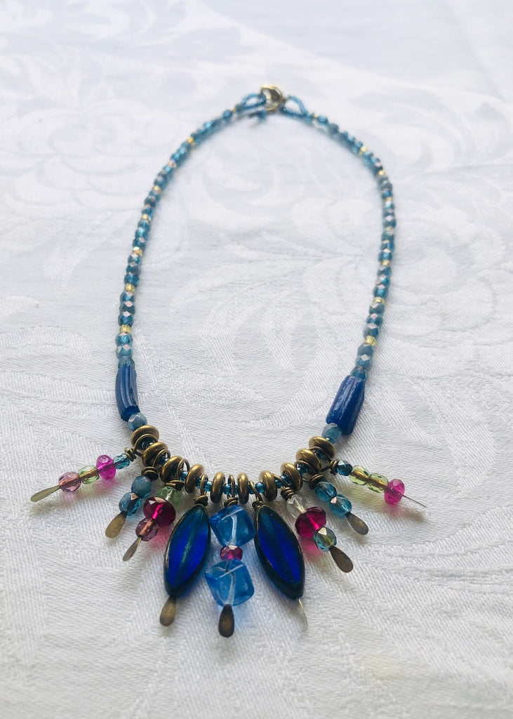 Glass Dangles with Roman Glass Choker Necklace-SugarJewlz Handmade Jewelry