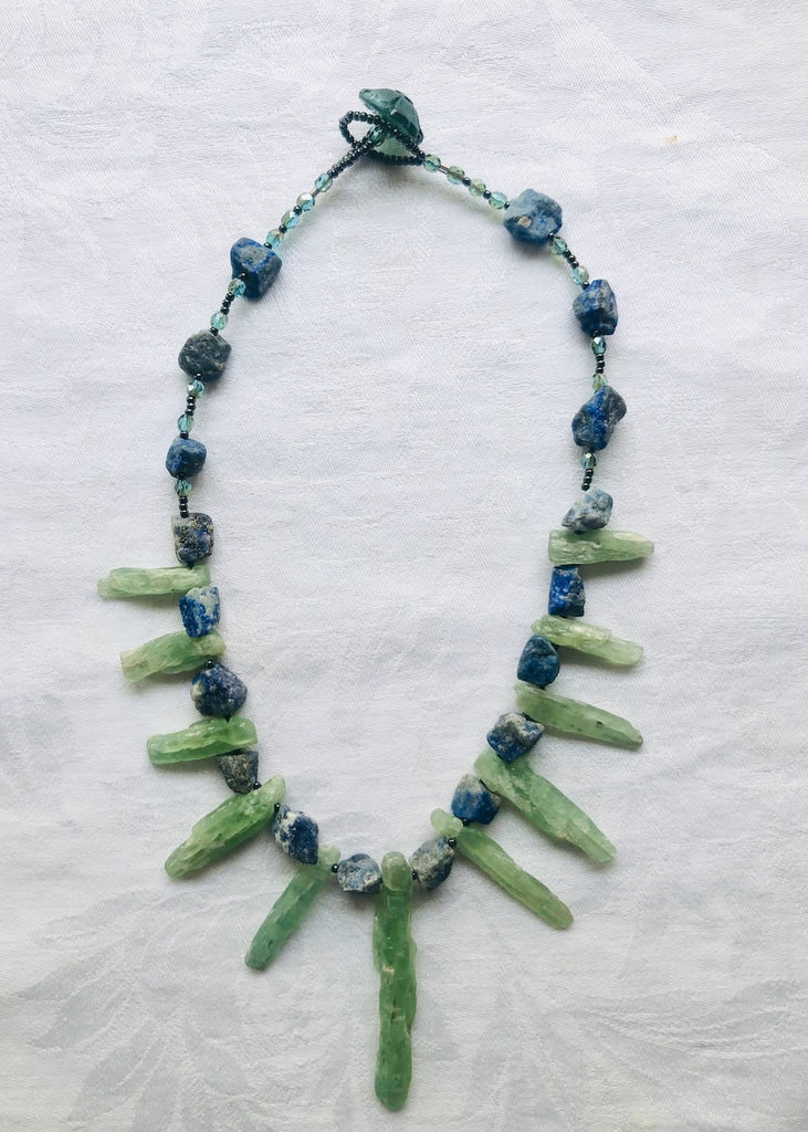 Green Kyanite Daggers and Blue Lapis Necklace-SugarJewlz Handmade Jewelry
