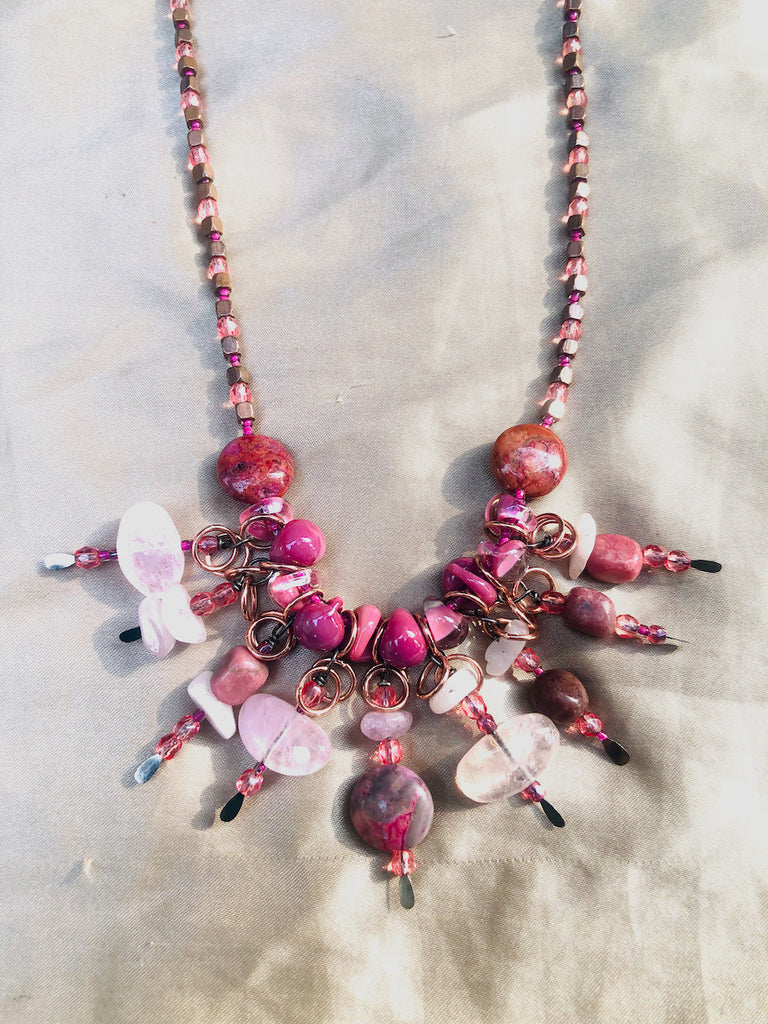 Multiple Gems Fan Necklace-SugarJewlz Handmade Jewelry