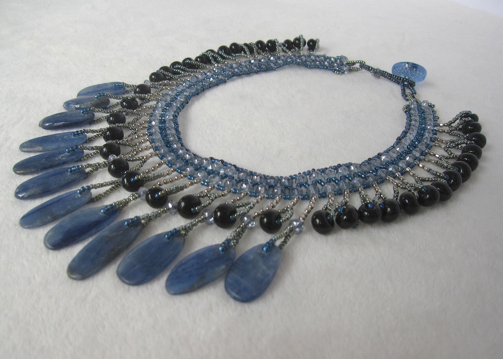 Hand Stitched Kyanite Peddle Collar Necklace-SugarJewlz Handmade Jewelry