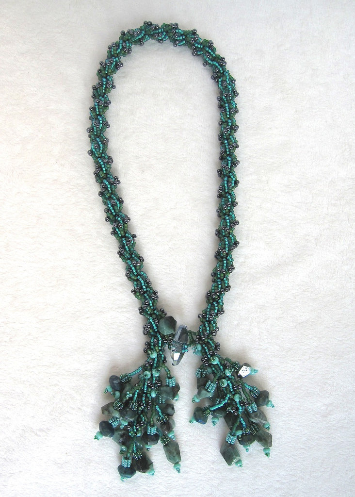 Hand Stitched Green Garnet Tassle Necklace-SugarJewlz Handmade Jewelry