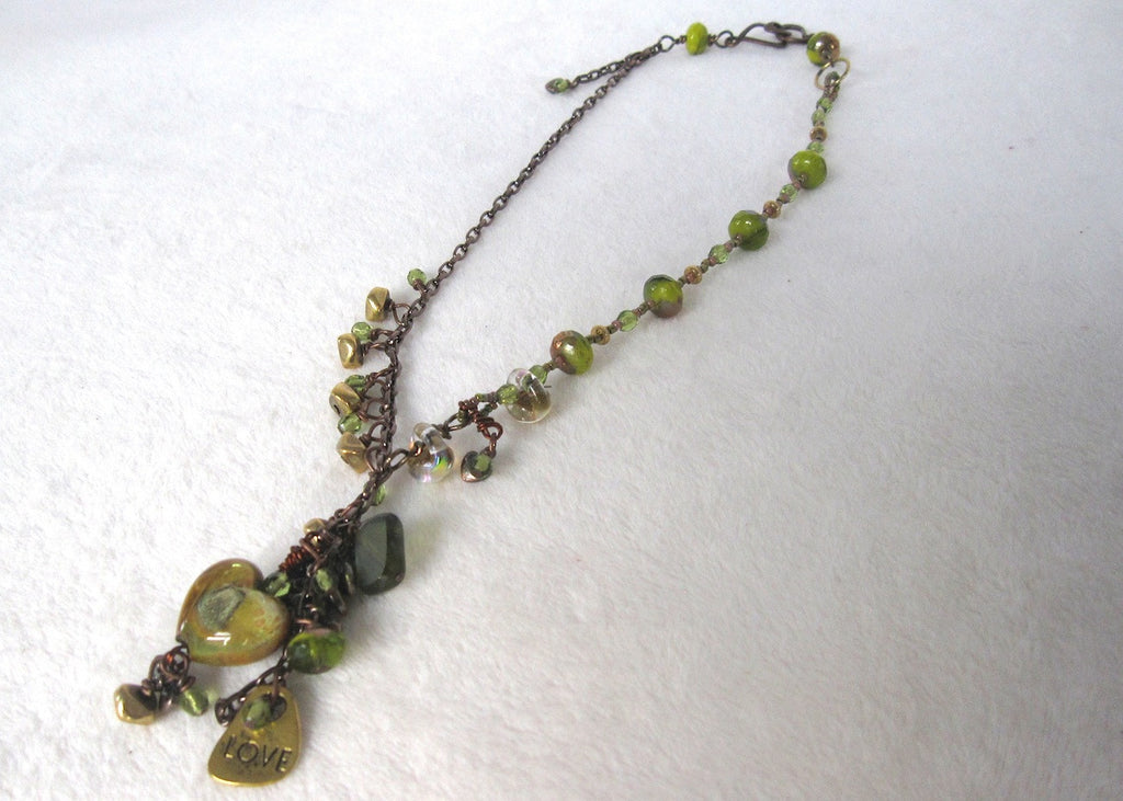 Asymmetrical Heart and Charm Tassle Necklace-SugarJewlz Handmade Jewelry