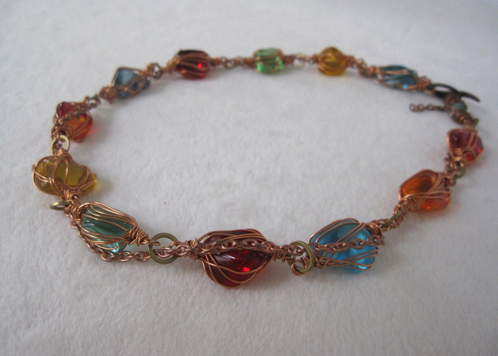 Copper Wrapped Glass Nuggets Necklace-SugarJewlz Handmade Jewelry