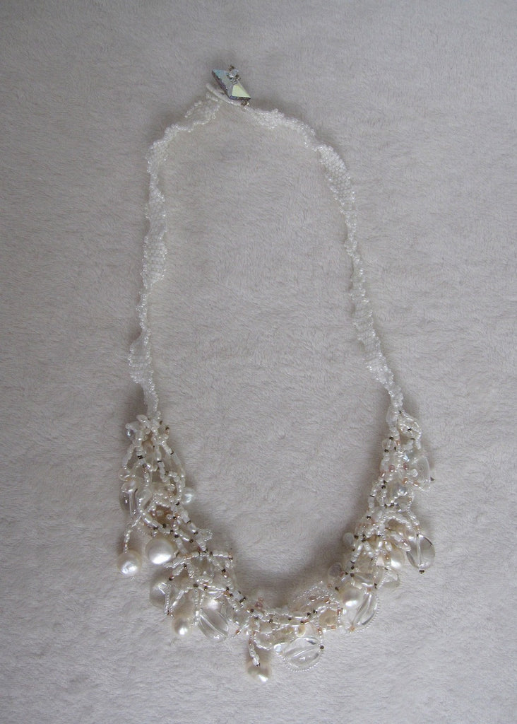 Hand Stitched Freeform Pearl and Quartz Necklace-SugarJewlz Handmade Jewelry