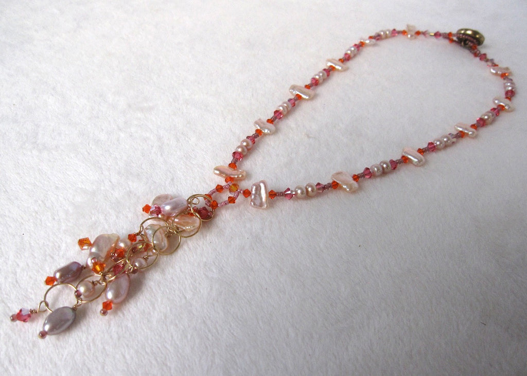 Freshwater pearls with Swarovski Crystals Necklace-SugarJewlz Handmade Jewelry