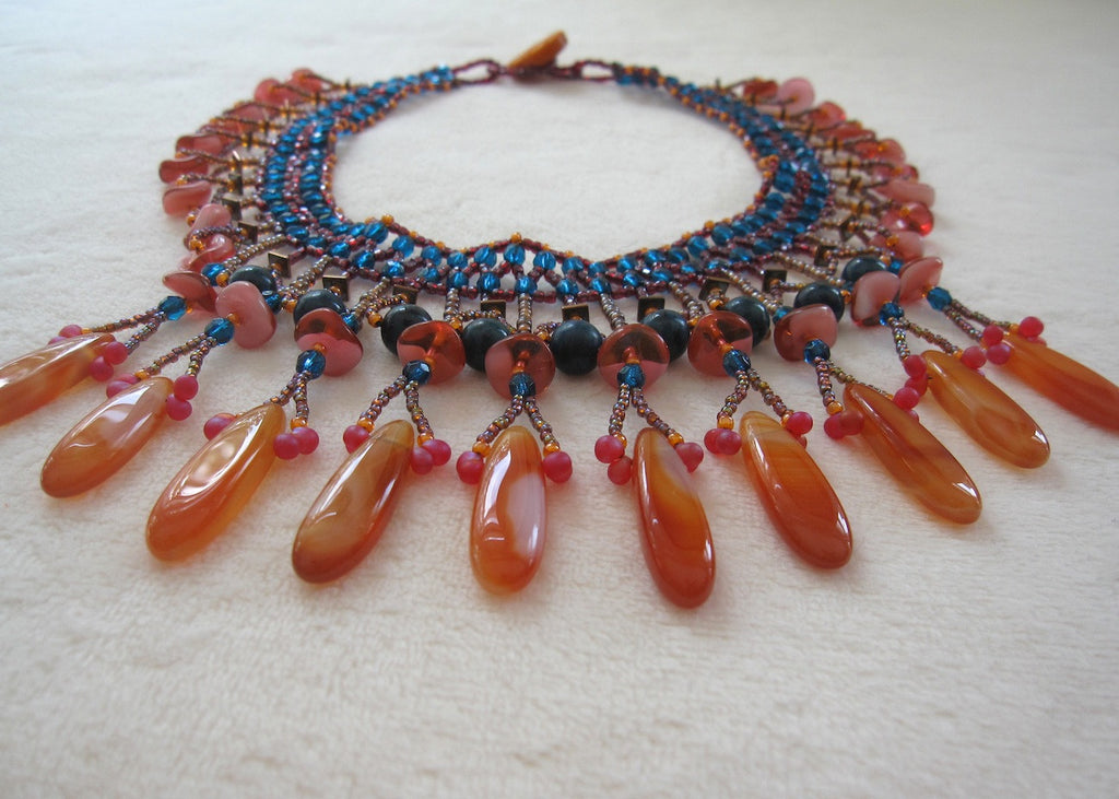 Carnelian and Gemstone Collar-SugarJewlz Handmade Jewelry