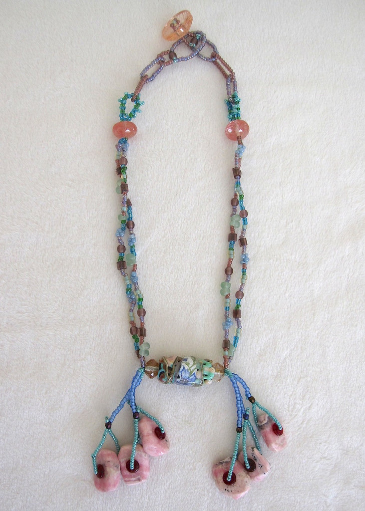 Rodocrosite Bow Tie Necklace-SugarJewlz Handmade Jewelry