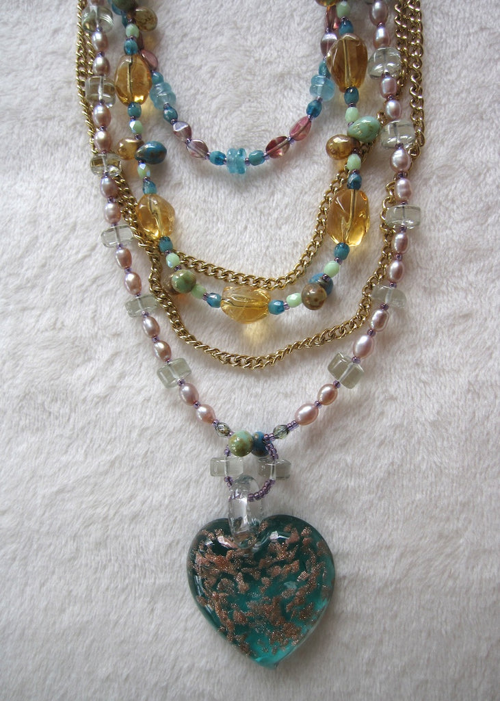 Multiple Strand Gemstone and Venetian Glass Necklace-SugarJewlz Handmade Jewelry
