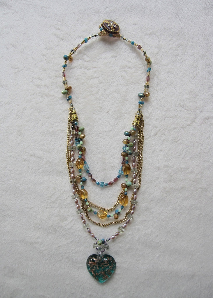 Multiple Strand Gemstone and Venetian Glass Necklace-SugarJewlz Handmade Jewelry