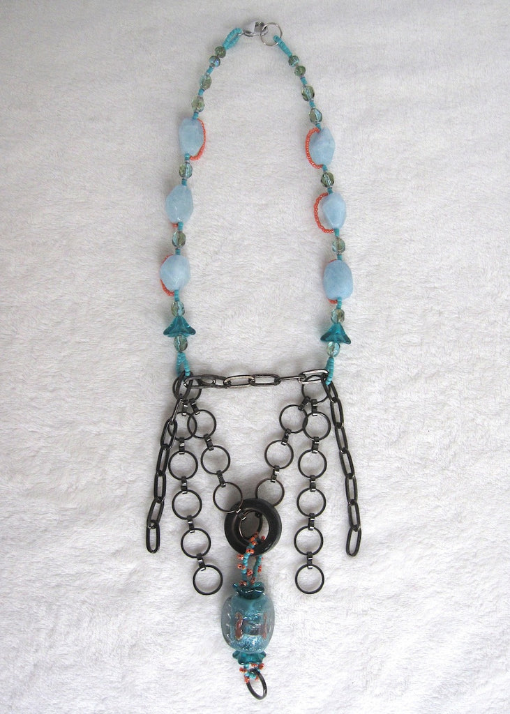 Sea Horse Bead and Aquamarine Necklace-SugarJewlz Handmade Jewelry