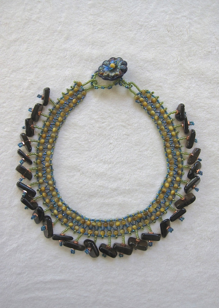 Smokey Quartz and Tiger Eye Collar Necklace-SugarJewlz Handmade Jewelry