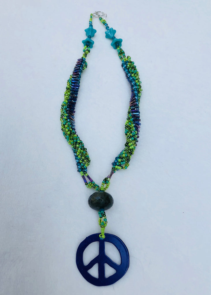 Purple Peace Sign and Labrodite Pendant Necklace-SugarJewlz Handmade Jewelry