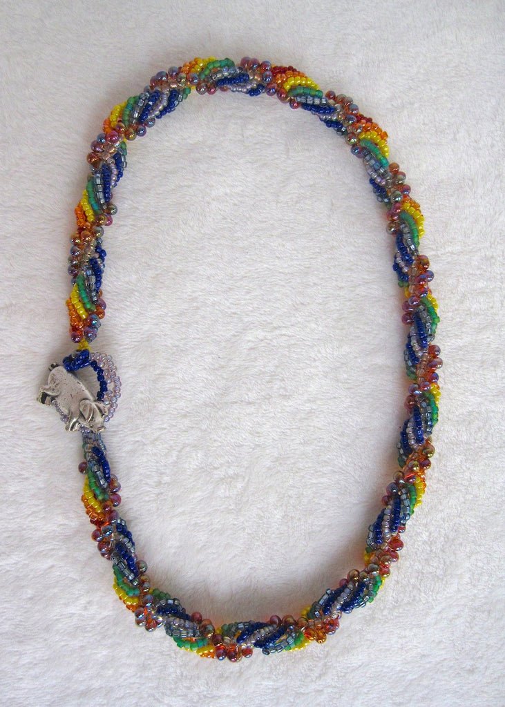 Hand Stitched Rainbow Spiral Necklace-SugarJewlz Handmade Jewelry