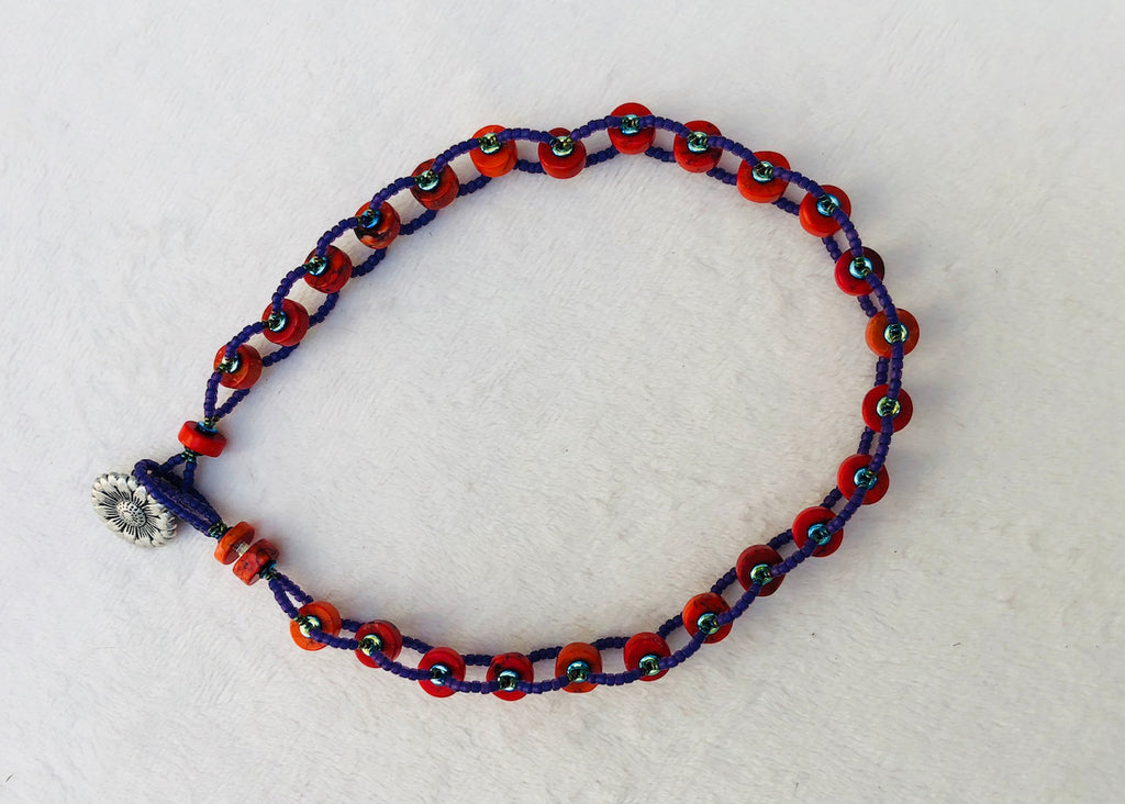 Orange Turquoise with Purple Bicycle Chain Necklace-SugarJewlz Handmade Jewelry