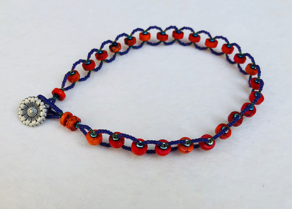 Orange Turquoise with Purple Bicycle Chain Necklace-SugarJewlz Handmade Jewelry