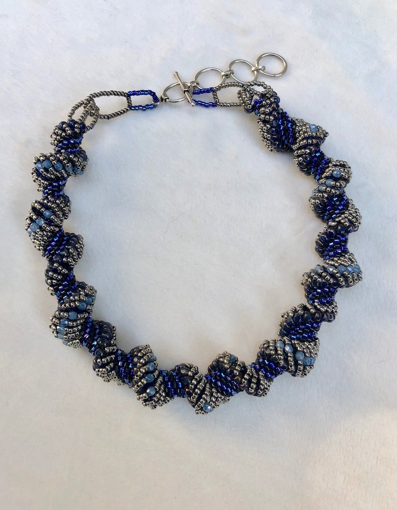 Black and Blue Chunky Spiral Choker Necklace-SugarJewlz Handmade Jewelry