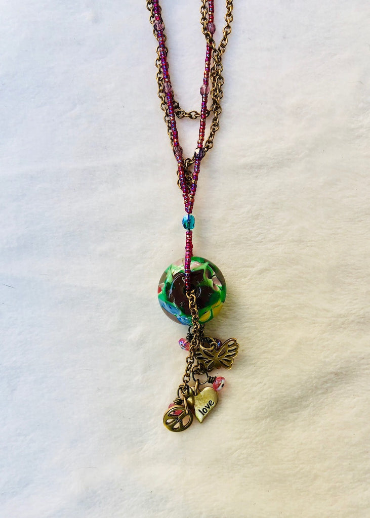 Butterfly, Love and Peace Charm Necklace-SugarJewlz Handmade Jewelry