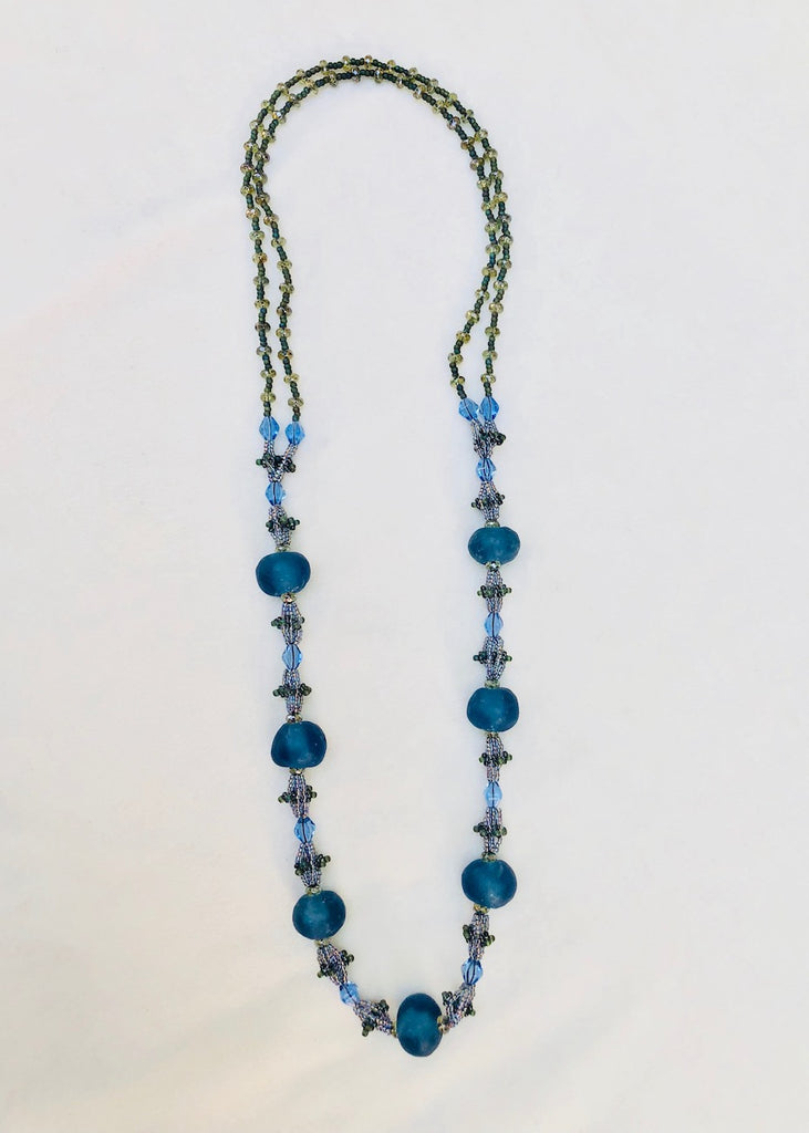 Stitched Recycled Glass Nuggets Necklace-SugarJewlz Handmade Jewelry