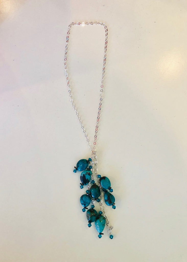 Turquoise and Swarovski Sterling Silver Lariat-SugarJewlz Handmade Jewelry