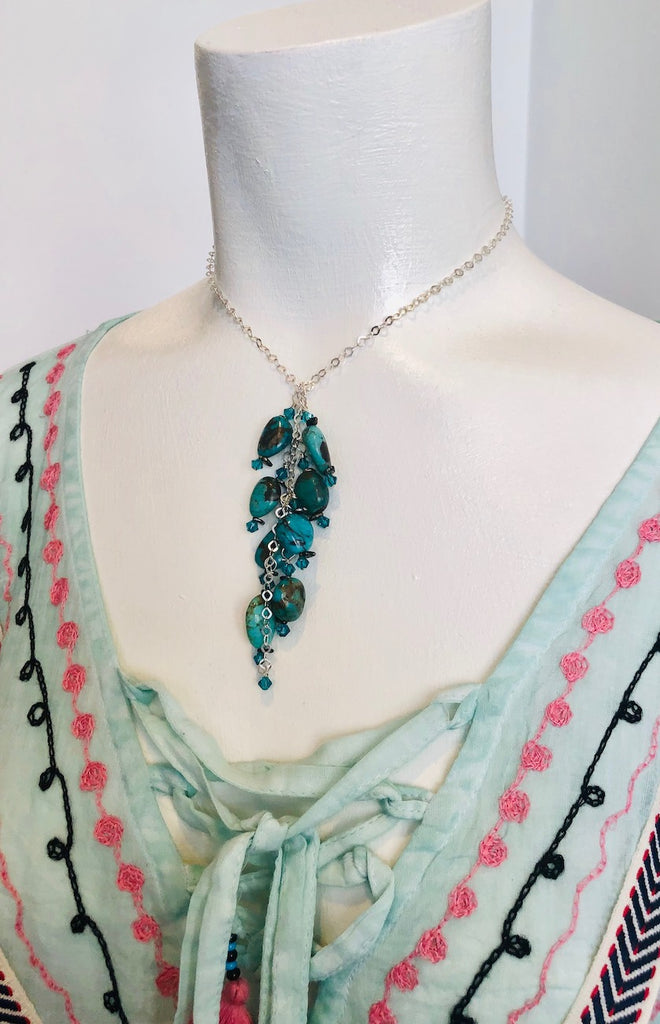 Turquoise and Swarovski Sterling Silver Lariat-SugarJewlz Handmade Jewelry