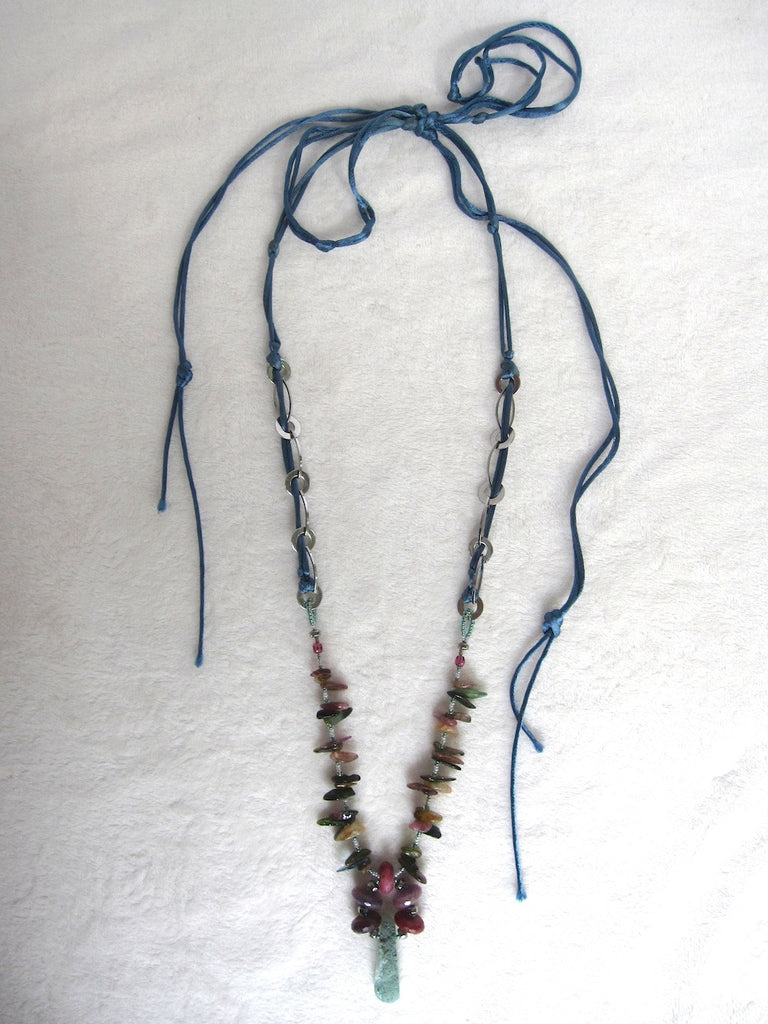 Druzy,Tourmaline,Ruby and Chain Necklace-SugarJewlz Handmade Jewelry